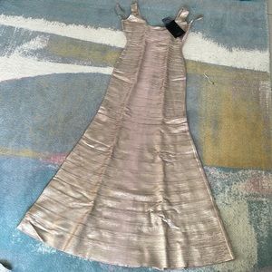 Hervé Léger Ellen Fluted Metallic Bandage Gown Rose Gold